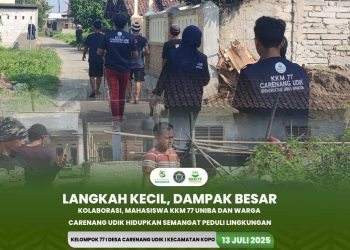 KKM 77 Uniba dan Warga Carenang Udik Gotong-Royong Bersihkan Lingkungan
